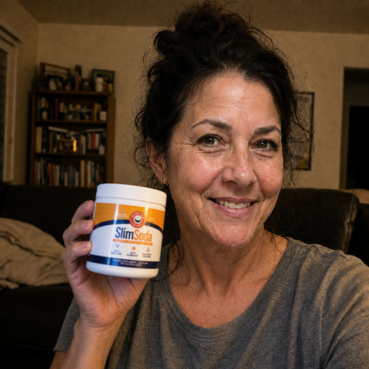 SlimSoda powder tub with scoop and 90-day guarantee seal
