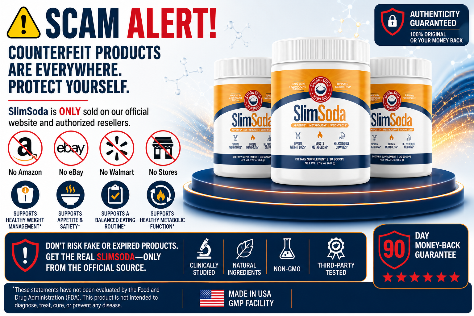 SlimSoda scam alert warning about counterfeit listings